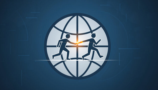 Symbolic illustration of global business partnership and international cooperation, depicting two figures shaking hands within a stylized world map, emphasizing connectivity and agreement