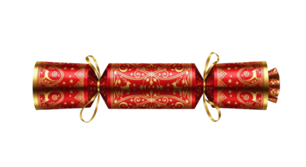 Luxurious Red and Gold Christmas Cracker with Victorian Filigree Pattern isolated PNG with Transparent Background