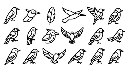 Naklejka premium Collection of Bird Illustrations in Minimalist Line Art Style.