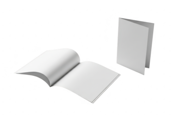 Open and closed blank brochures isolated on transparent background