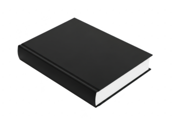 Closed black hardcover book isolated on transparent background