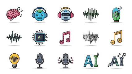 Collection of AI and Music Related Doodle Icons.