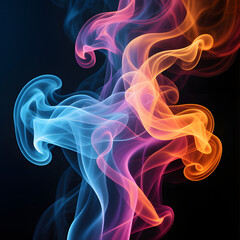Fototapeta premium Abstract colorful smoke plumes over dark background, cinematic style