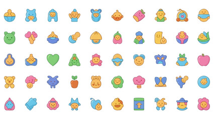 Collection of Adorable Cartoon Character Icons for Digital Design.