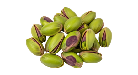 Pile of fresh pistachios with vibrant green and purple hues isolated PNG with Transparent Background