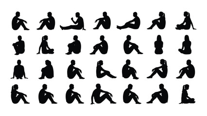 People sitting silhouettes collection isolated on white background, Vector