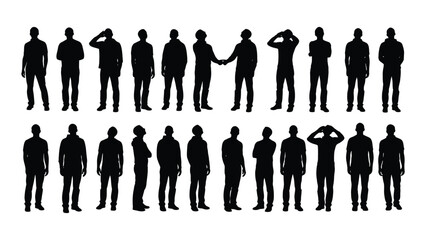 Diverse male silhouette collection isolated on white background, Vector