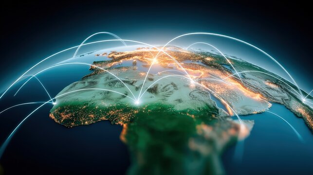 Global connectivity interactive data visualization of network connections across continents digital landscape aerial overview technology insights