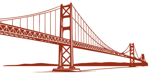 Obraz premium Iconic Suspension Bridge Vector Illustration Orange