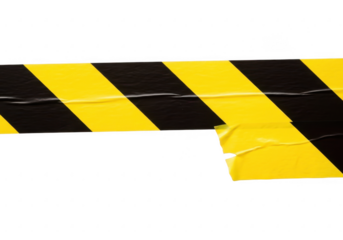 Yellow and black hazard warning tape isolated on transparent background