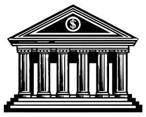 Bank Neoclassical Building Outline Vector Icon