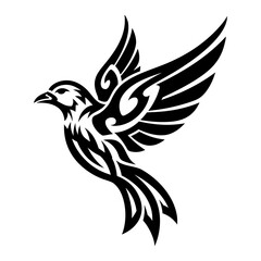 Obraz premium Tribal tattoo design of a flying bird with outstretched wings, symbolizing freedom and peace