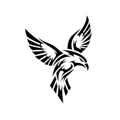 Obraz premium Tribal Tattoo Style Hawk or Eagle Bird in Flight with Wings Spread Wide Open Vector Graphic
