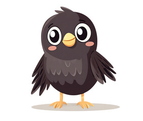 Fototapeta premium Adorable cartoon baby crow with big eyes and yellow beak isolated on transparent background