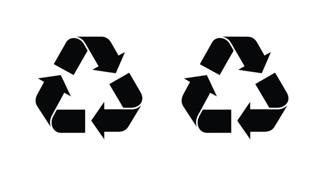 Two black recycling symbols depicted with looping arrows form a recognizable impactful silhouette