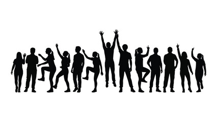 Diverse group of people silhouettes in various poses isolated on white background, Vector
