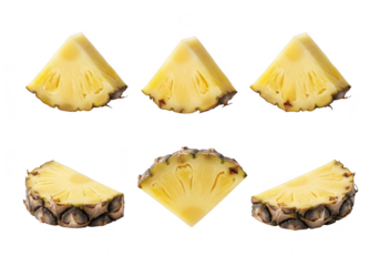 Six slices of pineapple isolated on transparent background