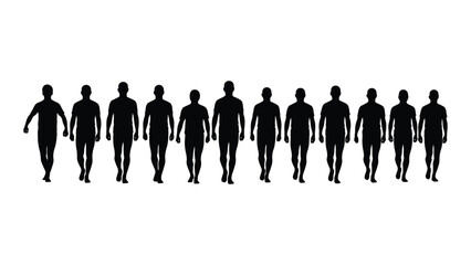 Group of walking male silhouettes isolated on white background, Vector