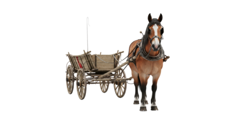 Horse and wooden cart isolated PNG with Transparent Background