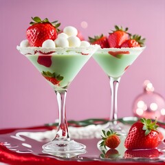 Strawberry Mint Martini Delight garnished with Strawberries and Marshmallows
