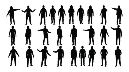 Collection of human silhouettes in various poses isolated on white background, Vector