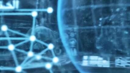 Digital glowing globe displays data visualization with charts and text elements, futuristic, blue hues - Powered by Adobe