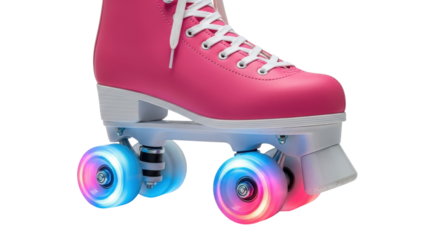 Close-up of a pink roller skate with light-up wheels isolated PNG with Transparent Background