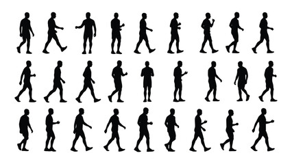 Collection of male silhouettes in various poses isolated on white background, Vector