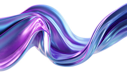 Abstract flowing iridescent liquid ribbon with vibrant purple and blue hues creating a dynamic and elegant visual effect isolated on transparent background
