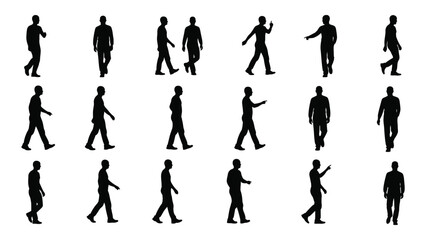 Human silhouettes in various poses and walks isolated on white background, Vector