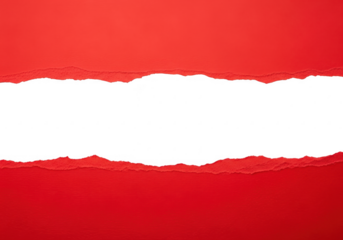 Torn red paper with white space in the middle isolated on transparent background
