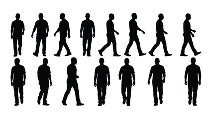 Men walking silhouettes collection isolated on white background, Vector