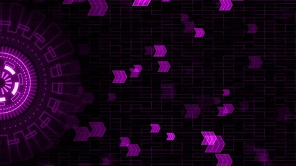 Pink color rotating HUD animation moving arrows holographic hi tech design dark technology background