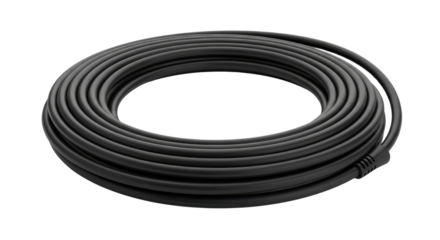Black electrical cable coiled isolated PNG with Transparent Background