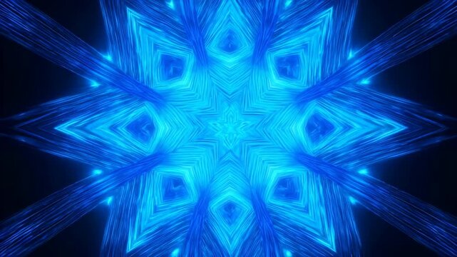 fractal geometric pattern expanding outward, neon blue fractal glow, ultra sharp detail, visually striking symmetric layout, perfect for World Logic Day