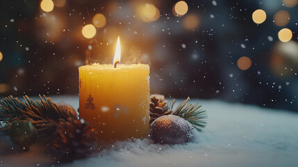 christmas decoration with candle and christmas tree