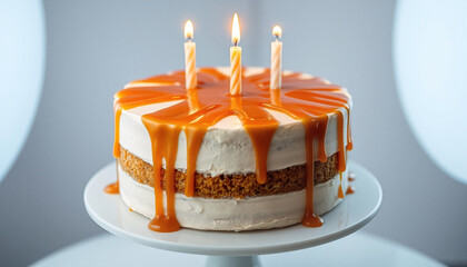 Caramel Birthday Cake with Warm Golden Tones