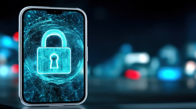 Digital security measures cybersecurity mobile technology urban environment close-up view protecting privacy online - Powered by Adobe