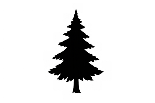 Pine tree silhouette forming a dark shape, symbol of nature, winter, and christmas holidays on transparent background - Powered by Adobe