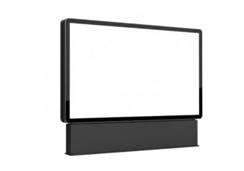 Modern flat screen television with black stand isolated on transparent background
