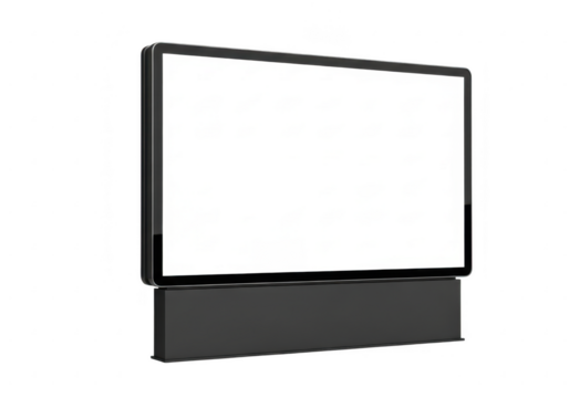 Modern flat screen television with black stand isolated on transparent background