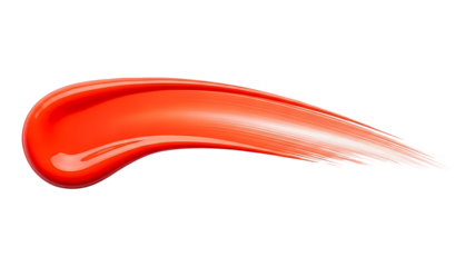 Vibrant red liquid cosmetic smear, glossy texture, isolated on white background, perfect for makeup advertising and beauty product design. 180 characters.