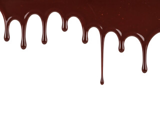 Rich dark chocolate sauce dripping and flowing in elegant wavy lines isolated on transparent background