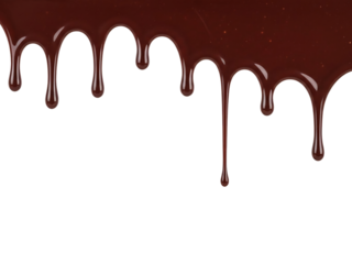 Rich dark chocolate sauce dripping and flowing in elegant wavy lines isolated on transparent background