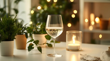 glasses of champagne on christmas table