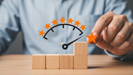 Customer Experience: Hand Putting Star to Reach Maximum Satisfaction Level