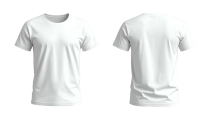 Front and back views of a plain white, crew neck t-shirt (3)