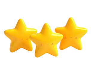 Obraz premium Three glossy yellow stars with cute smiling faces, simple