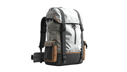 Naklejka premium A stylish, modern backpack with multiple compartments, straps, and a neutral color palette