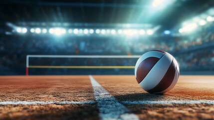 Close-up of a volleyball on the court.